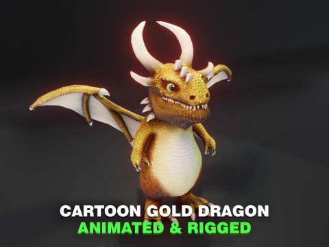 Cartoon Gold Dragon Animated 3D Модель
