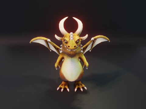Cartoon Gold Dragon Animated 3D Model