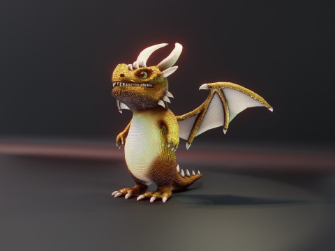 Cartoon Gold Dragon Animated 3D Model