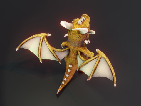 Cartoon Gold Dragon Animated 3D Model