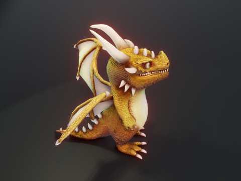 Cartoon Gold Dragon Animated 3D Model