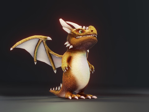 Cartoon Gold Dragon Animated 3D Model
