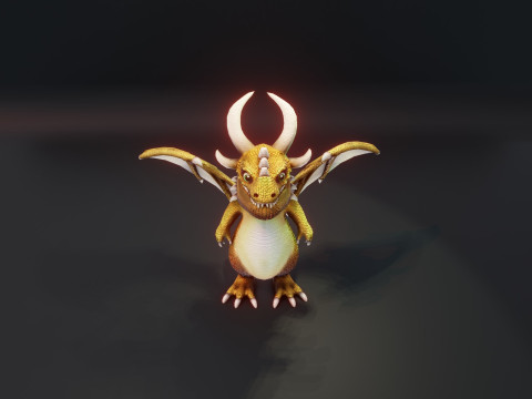 Cartoon Gold Dragon Animated 3D Model