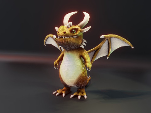 Cartoon Gold Dragon Animated 3D Model