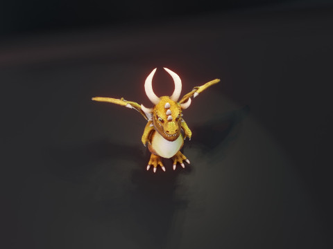 Cartoon Gold Dragon Animated 3D Model