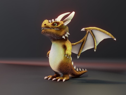 Cartoon Gold Dragon Animated 3D Model