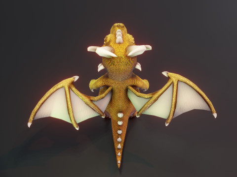 Cartoon Gold Dragon Animated 3D Model