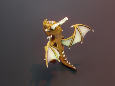 Cartoon Gold Dragon Animated 3D Model