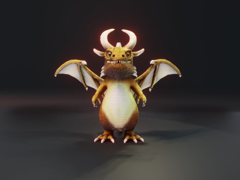 Cartoon Gold Dragon Animated 3D Model