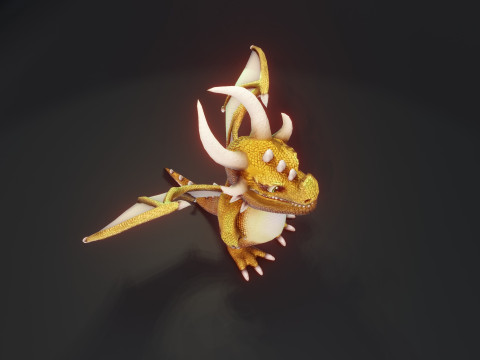 Cartoon Gold Dragon Animated 3D Model