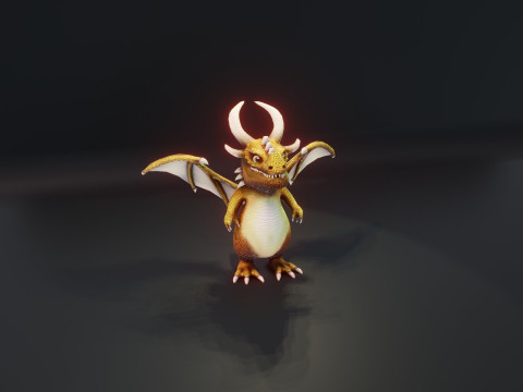 Cartoon Gold Dragon Animated 3D Model