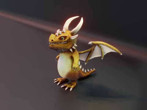 Cartoon Gold Dragon Animated 3D Model