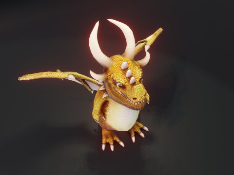 Cartoon Gold Dragon Animated 3D Model