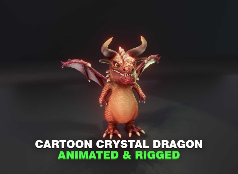 Cartoon Crystal Dragon Animated 3D 模型 .c4d .max .obj .3ds .fbx .stl .blend 