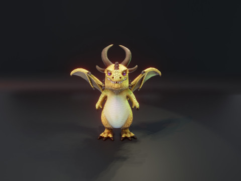 Cartoon Brass Dragon Animated 3D Model