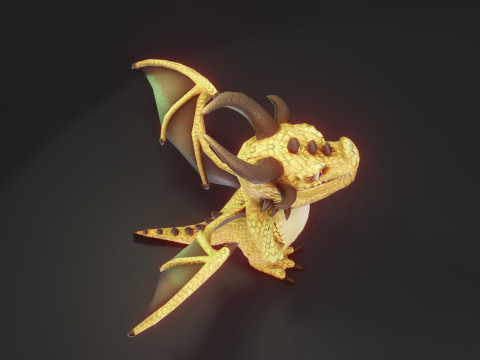 Cartoon Brass Dragon Animated 3D Model