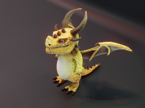 Cartoon Brass Dragon Animated 3D Model
