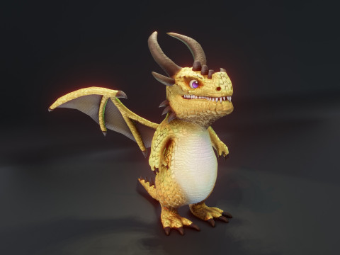Cartoon Brass Dragon Animated 3D Model