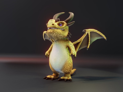 Cartoon Brass Dragon Animated 3D Model