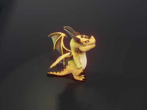 Cartoon Brass Dragon Animated 3D Model