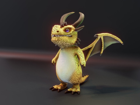 Cartoon Brass Dragon Animated 3D Model
