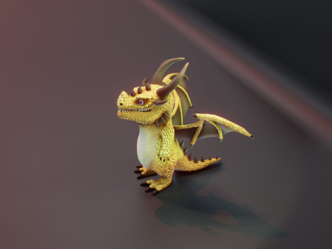 Cartoon Brass Dragon Animated 3D Model