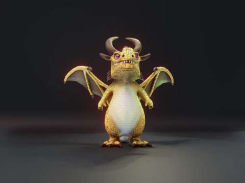 Cartoon Brass Dragon Animated 3D Model