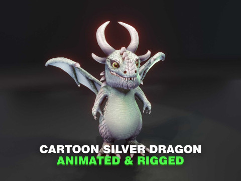 Cartoon Silver Dragon Animated 3D Model
