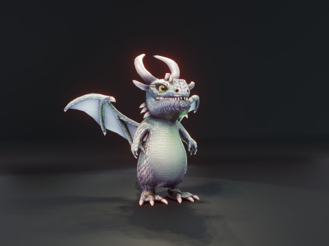 Cartoon Silver Dragon Animated 3D Model