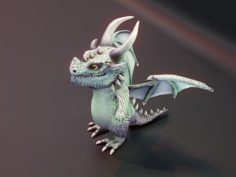 Cartoon Silver Dragon Animated 3D Model