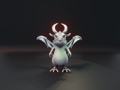 Cartoon Silver Dragon Animated 3D Model
