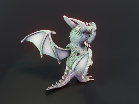 Cartoon Silver Dragon Animated 3D Model
