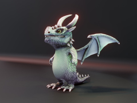 Cartoon Silver Dragon Animated 3D Model