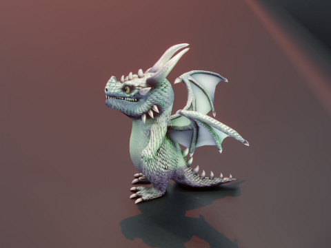 Cartoon Silver Dragon Animated 3D Model