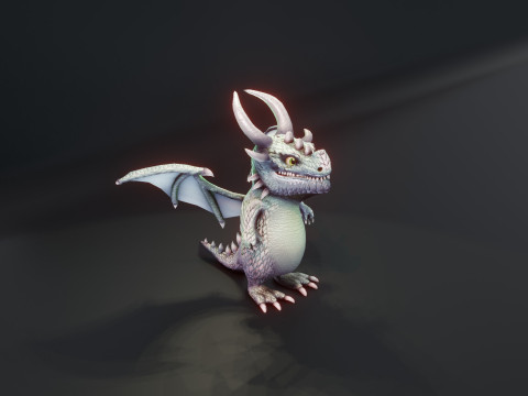 Cartoon Silver Dragon Animated 3D Model