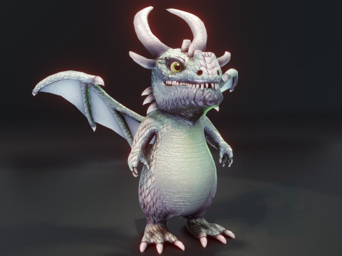 Cartoon Silver Dragon Animated 3D Model