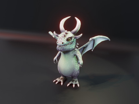 Cartoon Silver Dragon Animated 3D Model