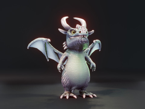 Cartoon Silver Dragon Animated 3D Model