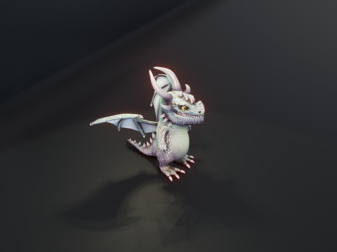 Cartoon Silver Dragon Animated 3D Model