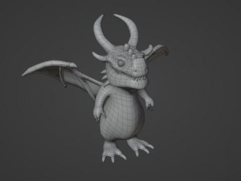 Cartoon Silver Dragon Animated 3D Model