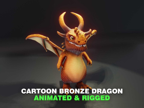 Cartoon Bronze Dragon Animated 3D Модель