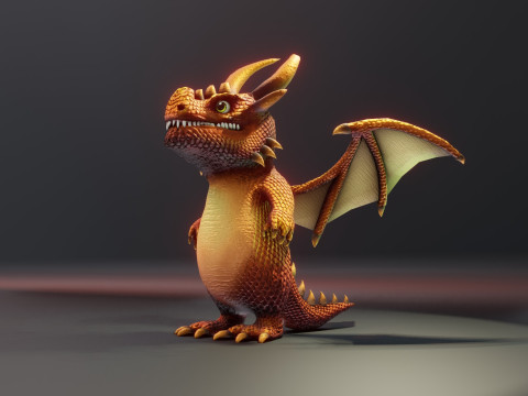Cartoon Bronze Dragon Animated 3D-Modell