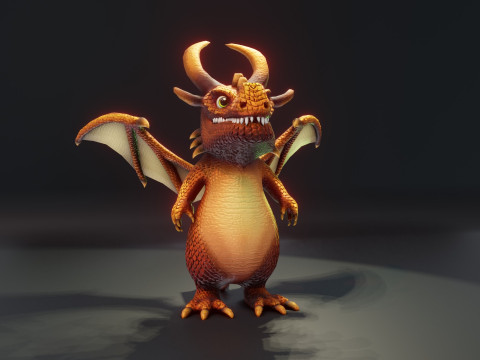 Cartoon Bronze Dragon Animated 3D-Modell