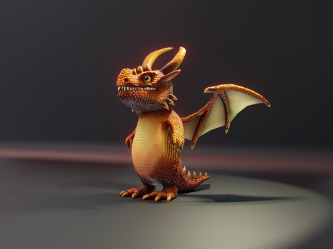Cartoon Bronze Dragon Animated 3D-Modell