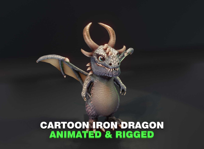 Cartoon Iron Dragon Animated 3D Model .c4d .max .obj .3ds .fbx .stl .blend 