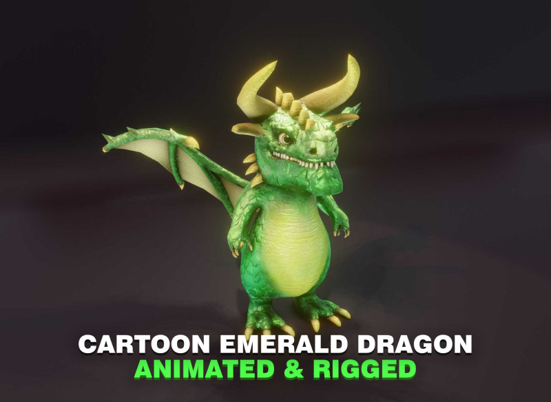 Cartoon Emerald Dragon Animated 3D 模型 .c4d .max .obj .3ds .fbx .stl .blend 