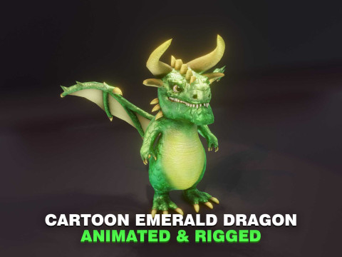 Cartoon Emerald Dragon Animated 3D Модель