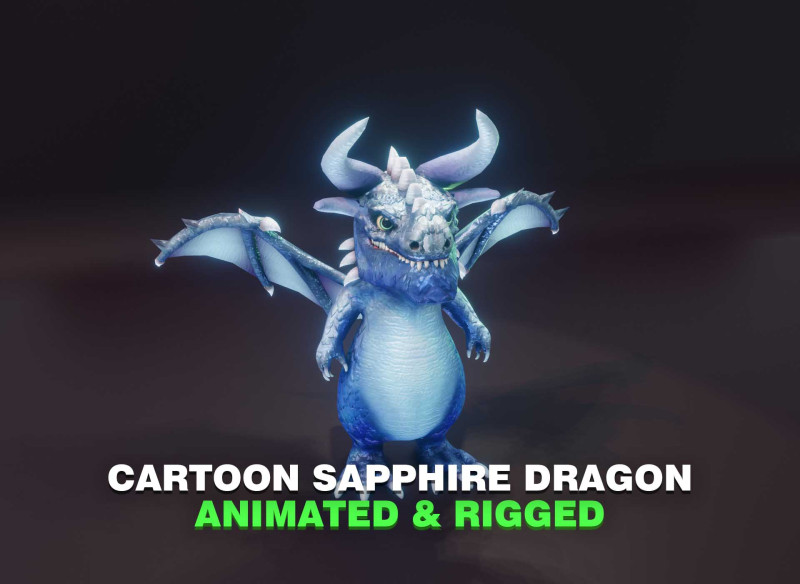 Cartoon Sapphire Dragon Animated 3D 모델 .c4d .max .obj .3ds .fbx .stl .blend 