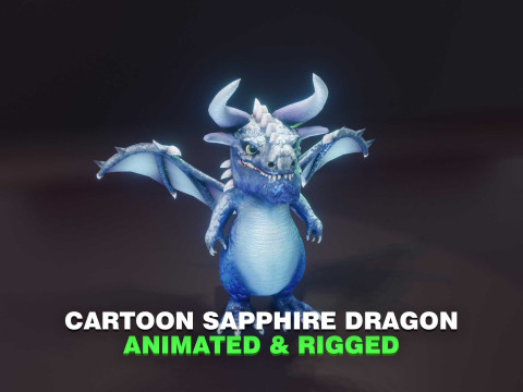 Cartoon Sapphire Dragon Animated 3D Model