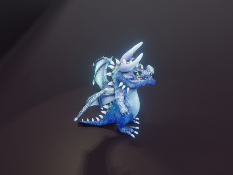 Cartoon Sapphire Dragon Animated 3D 모델